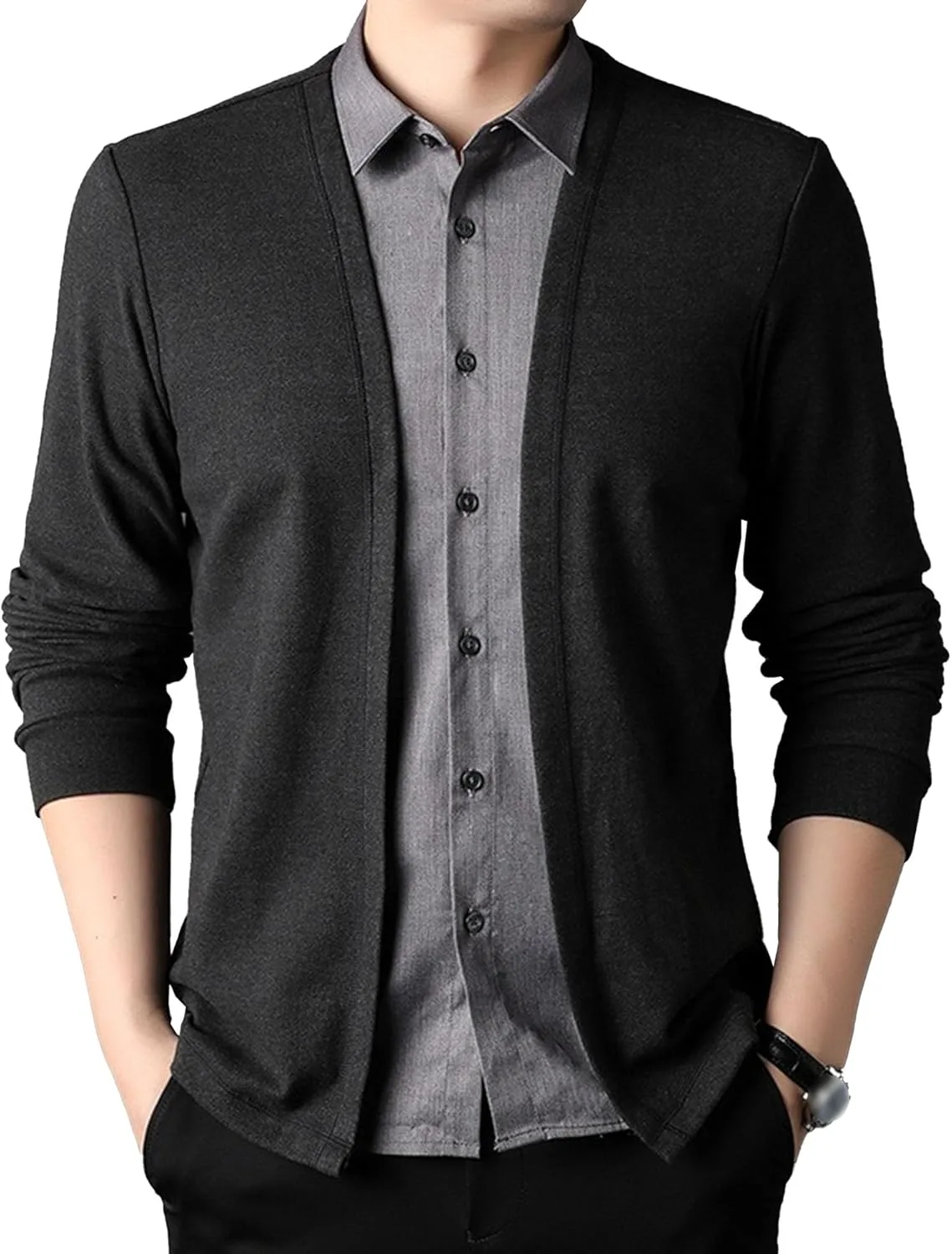 

Мужской стильный вязаный свитер с пуговицами