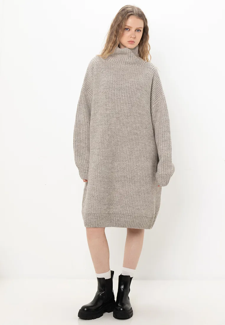 Джемпер-платье, фактурная вязка, Chunky Rib Knit Superdry, светло-серый — фото 4