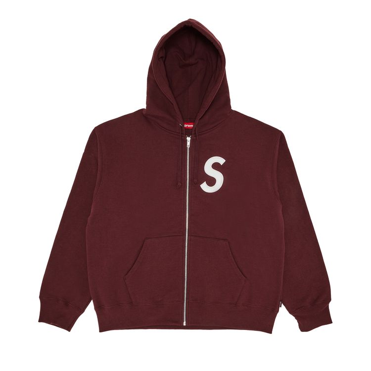 Толстовка Supreme S Logo Zip Up Hooded Sweatshirt 'Maroon', красный