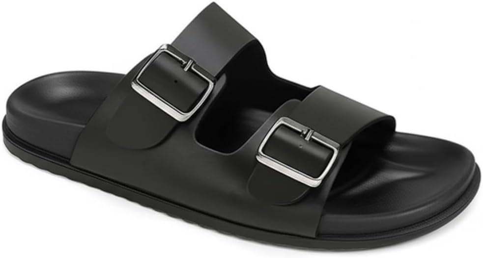 

Мужские повседневные сандалии с зацепом для пальца, из искусственной кожи с регулируемой пряжкой Generic, черный