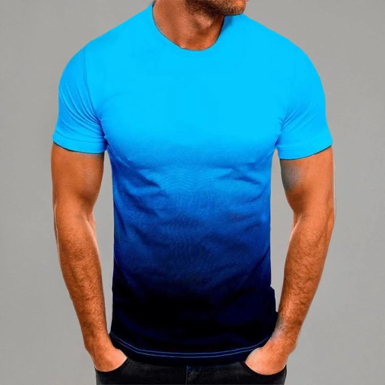 Футболка с градиентом, Men's Gradient Short Sleeve T Shirts, Slim Fit, Crewneck, Blue — фото 2