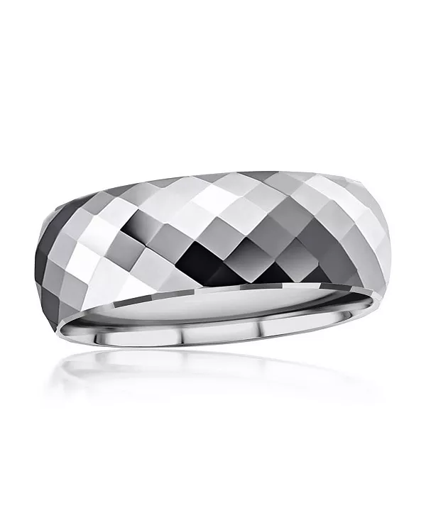 

Высокополированное граненое вольфрамовое кольцо с бриллиантовой огранкой Metallo, silver