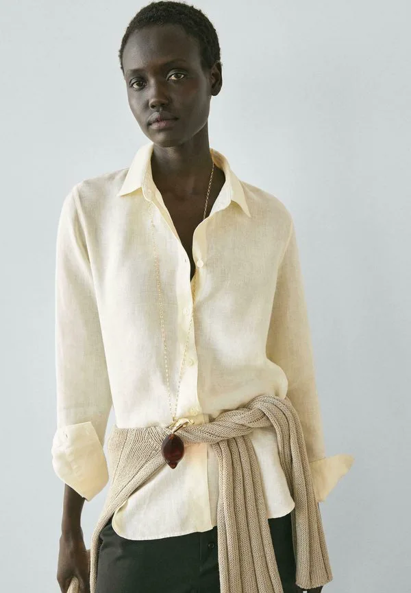 Струящаяся блузка на пуговицах Massimo Dutti, Light Yellow