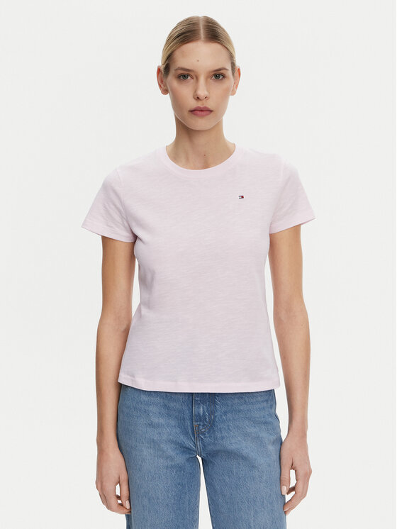 

Облегающая футболка Slub WW0WW44433 Tommy Hilfiger, розовый