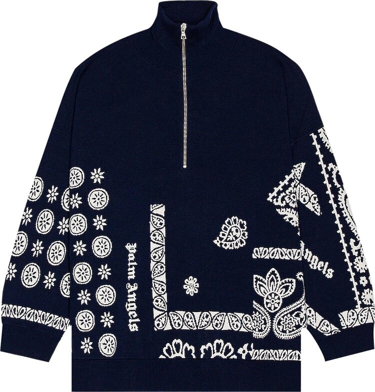 

Пуловер Palm Angels Jacquard Bandana Half Zip Pullover 'Blue/White', синий