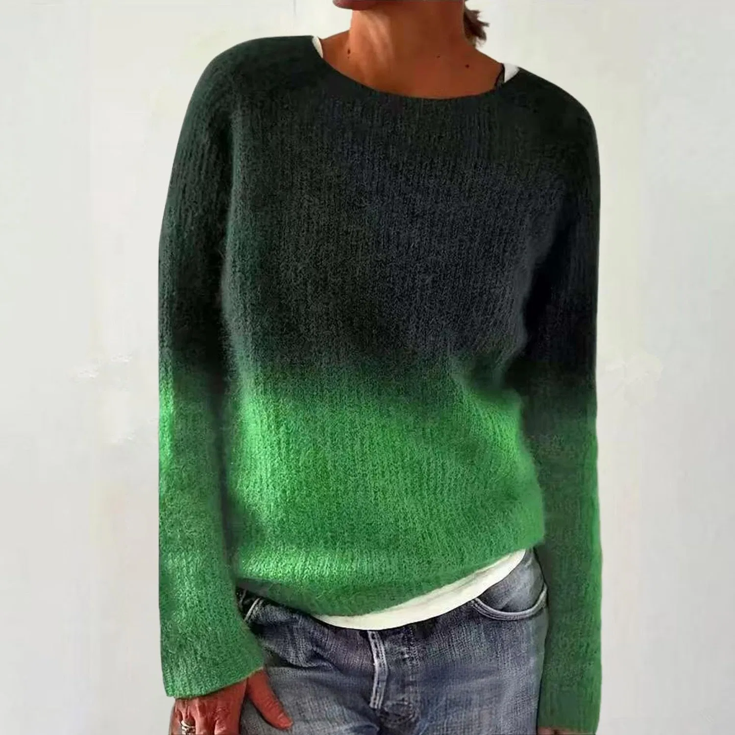 Женский свитер с принтом Retro Knitted Sweater with Isle Print, Light Green — фото 3