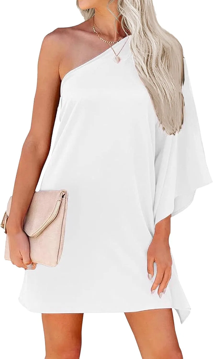 Женское клубное платье с одним рукавом Batwing Sleeve, White