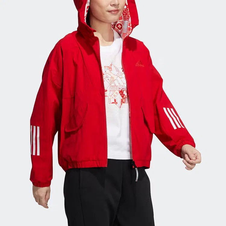 Куртка худи с капюшоном двусторонняя CNY Limited Adidas, красный — фото 3