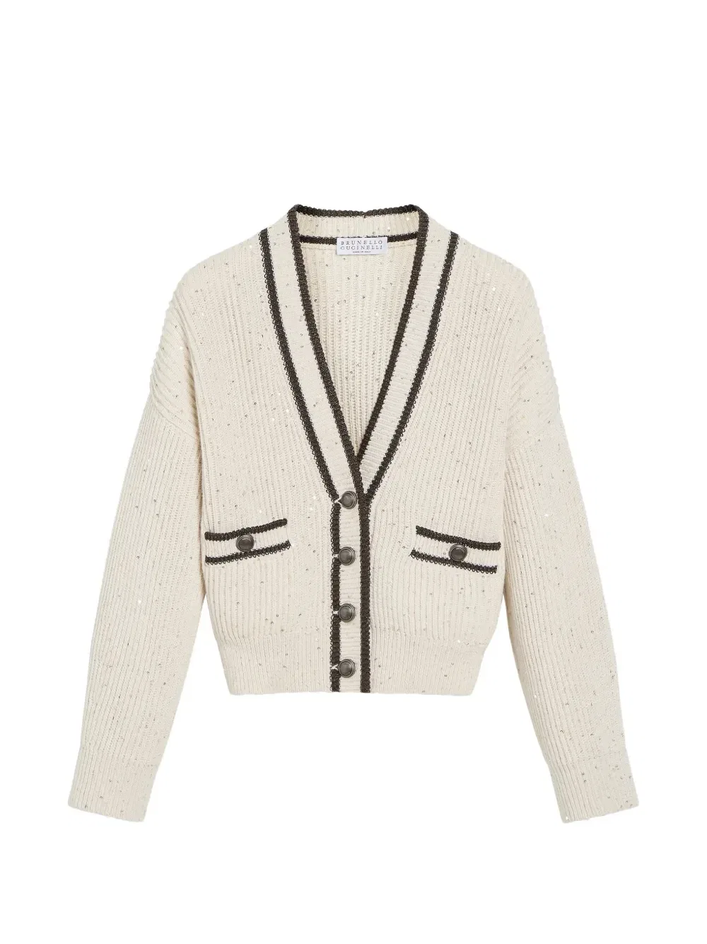 Декорированный кардиган в рубчик Brunello Cucinelli Kids, бежевый