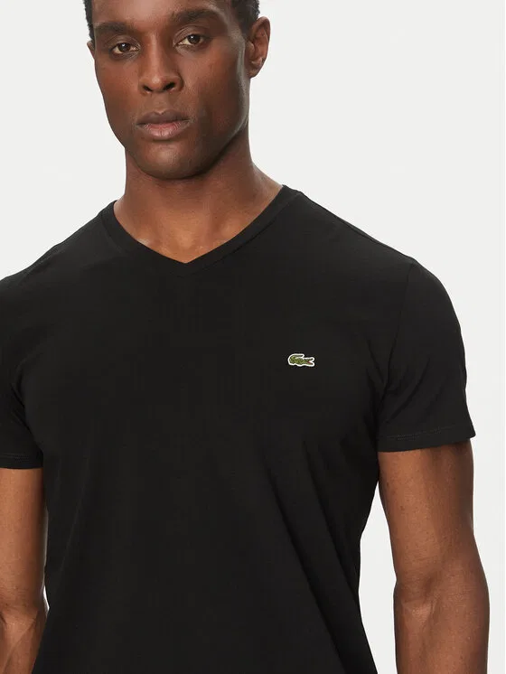 Футболка Lacoste Regular Fit, мужская, V-образный вырез, хлопок, черный — фото 4