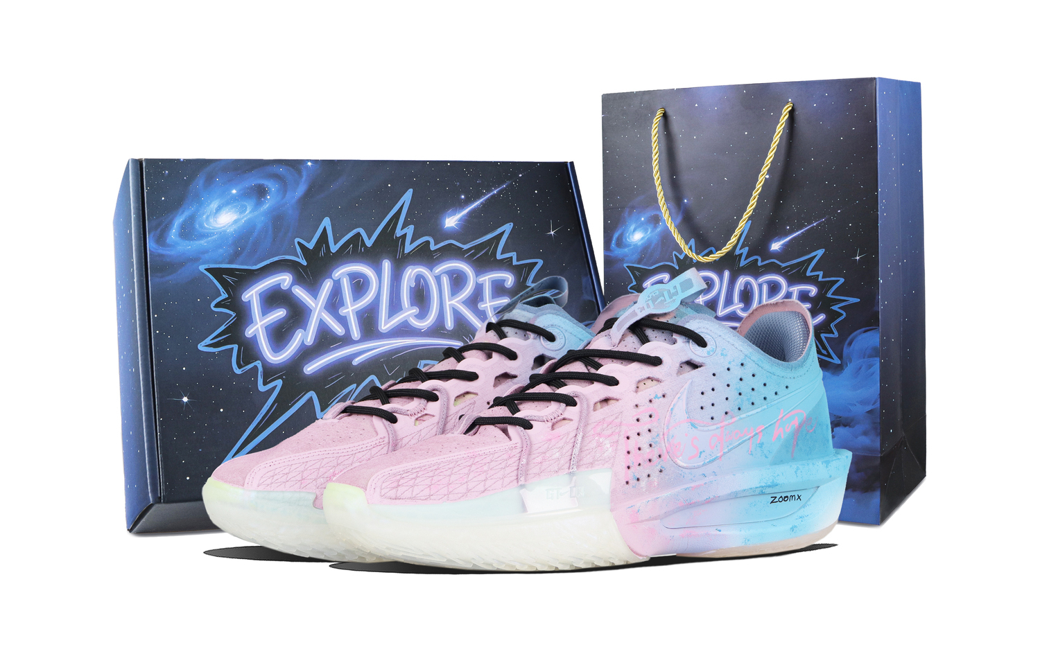 

Nike Кроссовки для баскетбола Air Zoom G.T. Cut 3 Unisex низкие с двумя амортизаторами Mugen, противоскользящей подошвой, сине-розовые