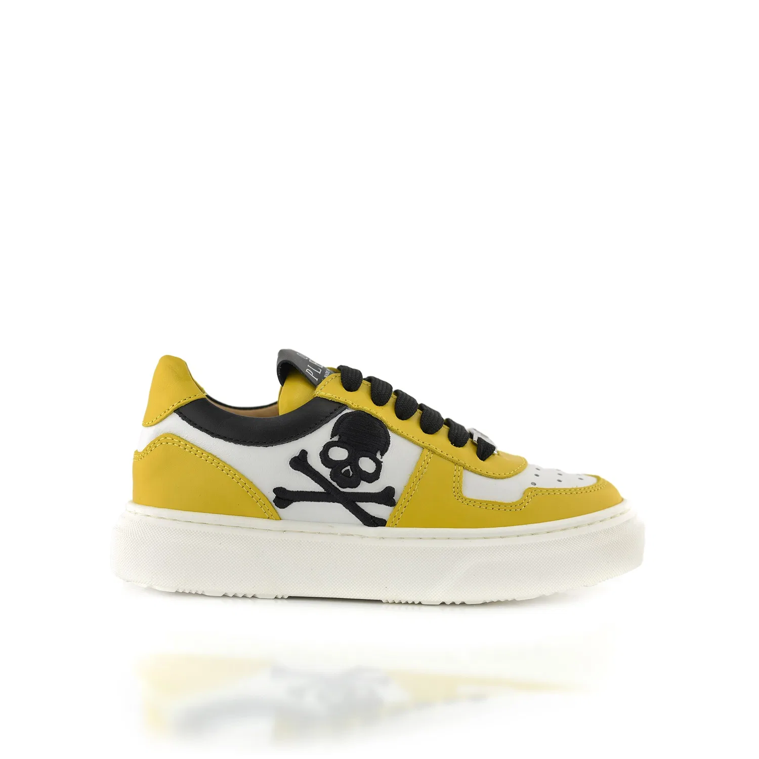 Детские кеды из телячьей кожи Philipp Plein, Yellow/White — фото 3