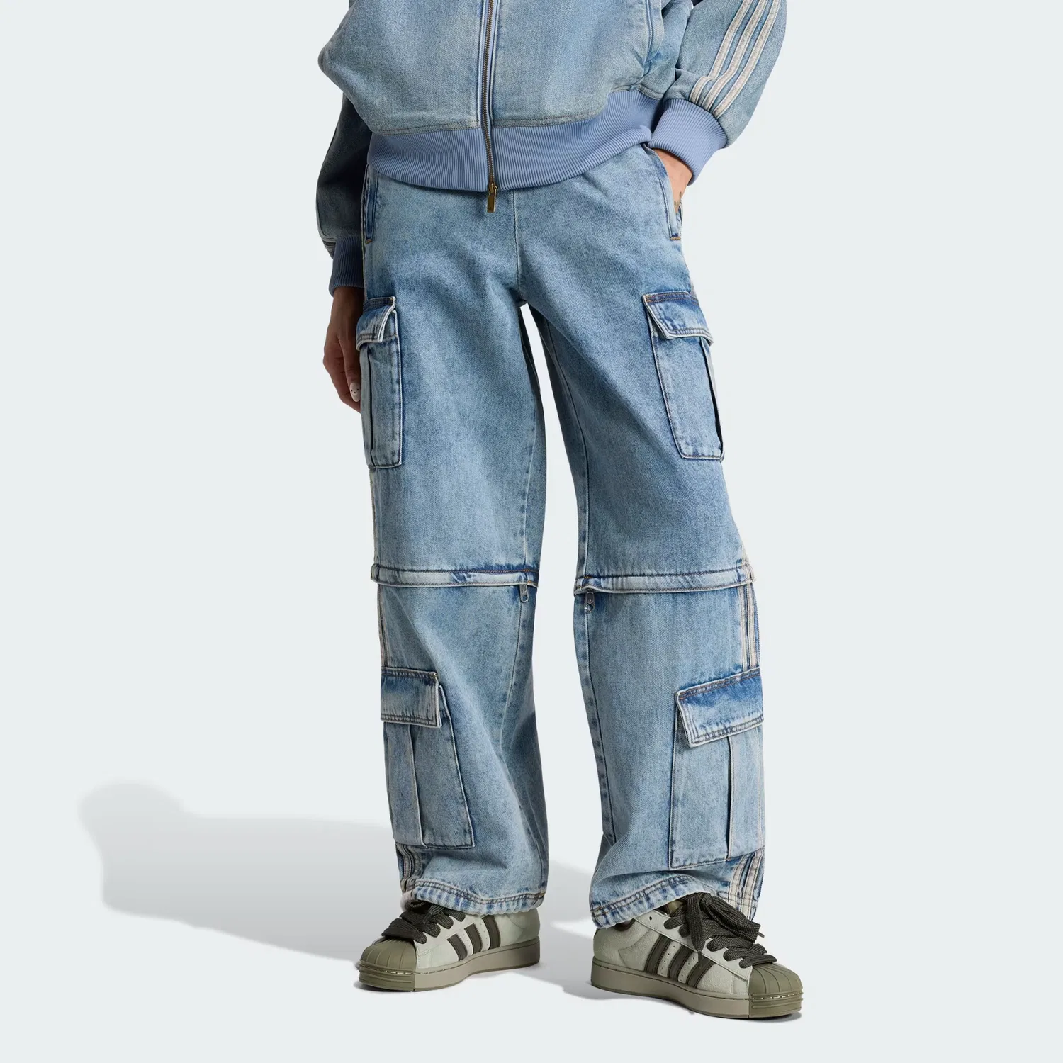 Женские джинсы свободного кроя Mid-Rise 2-in-1 Adidas Originals, потертый синий деним