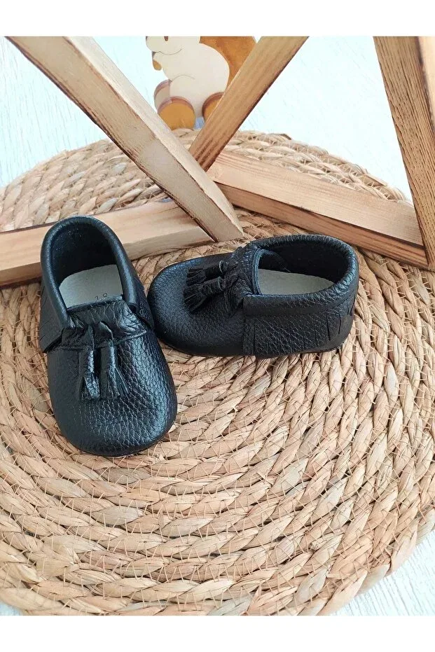 Детские мокасины для мальчиков кожаные King model Minibiri, Black — фото 3