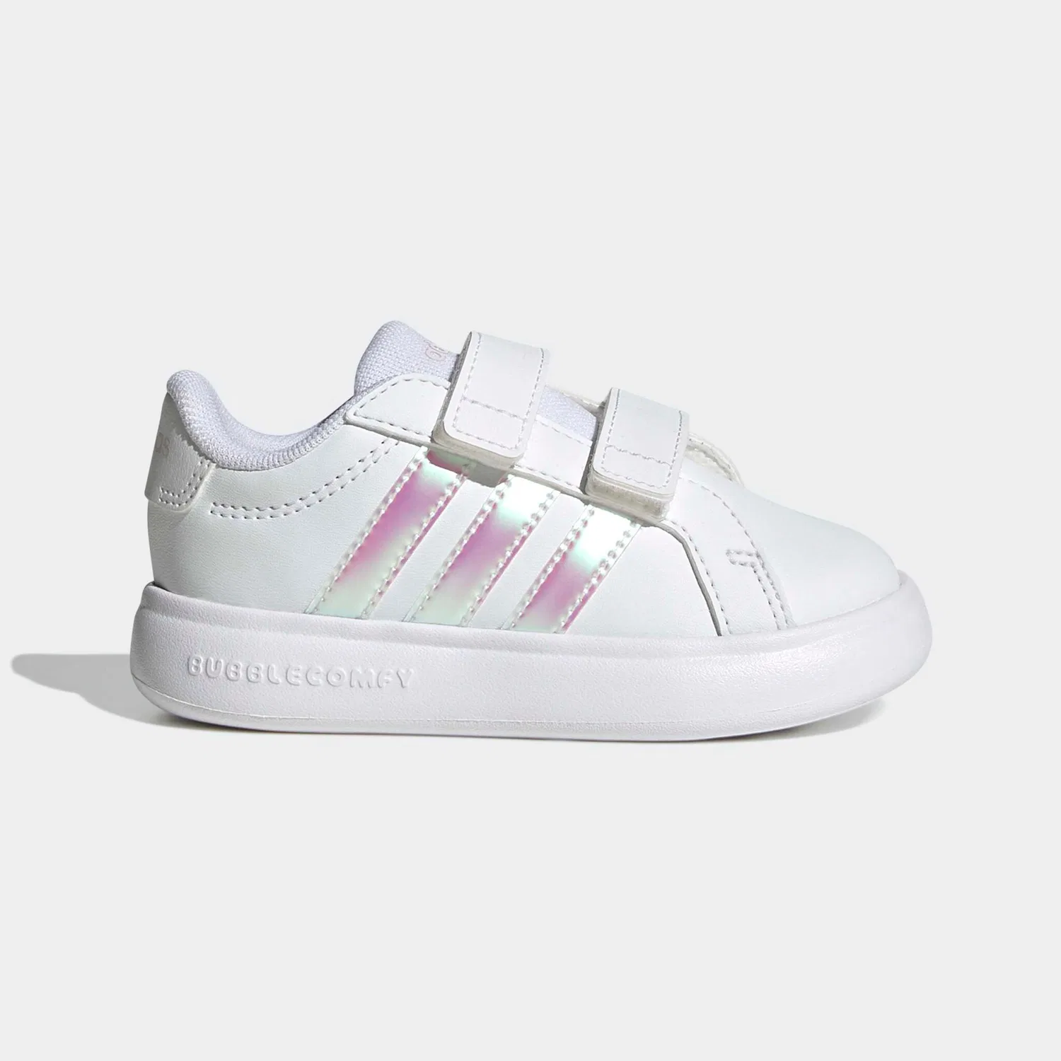 Детские кроссовки на липучке Grand Court 3.0 Bubble Adidas, Cloud White/Iridescent/Almost Pink — фото 2