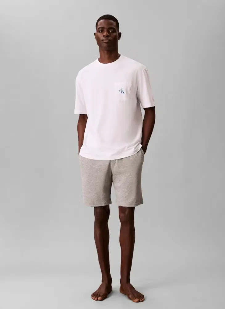 Пижамная футболка с логотипом монограммы Calvin Klein, белый — фото 4