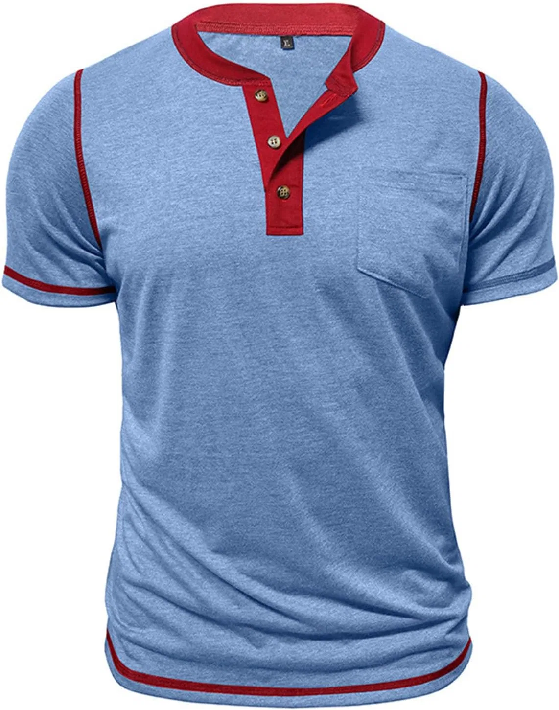 Мужская футболка с коротким рукавом и карманом, Color Block, Light Blue — фото 2