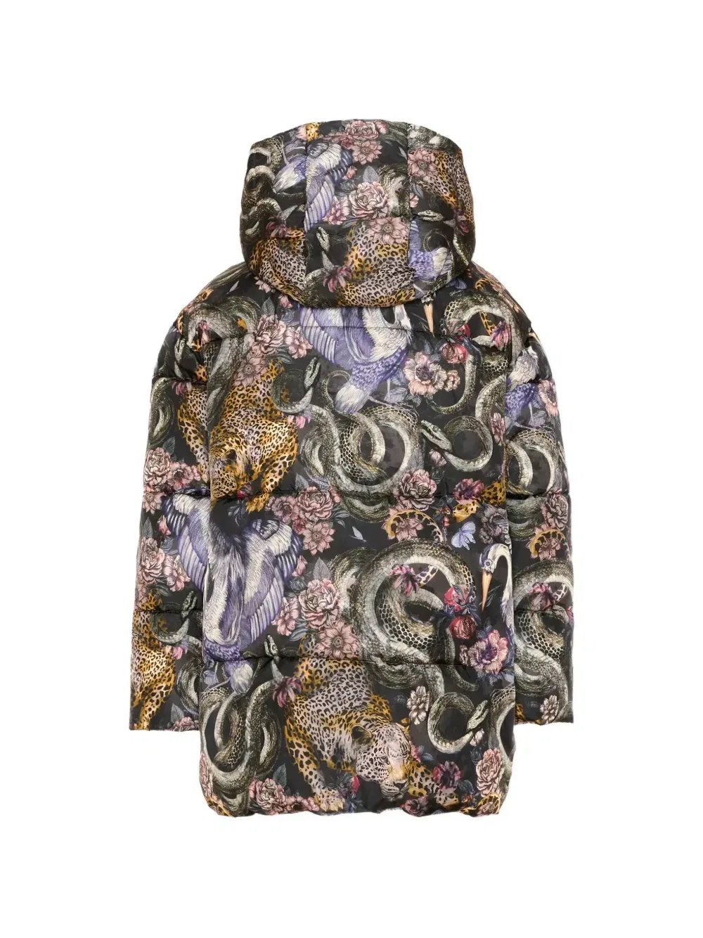 Пуховик с анималистичным принтом Just Cavalli Kids, черный — фото 2