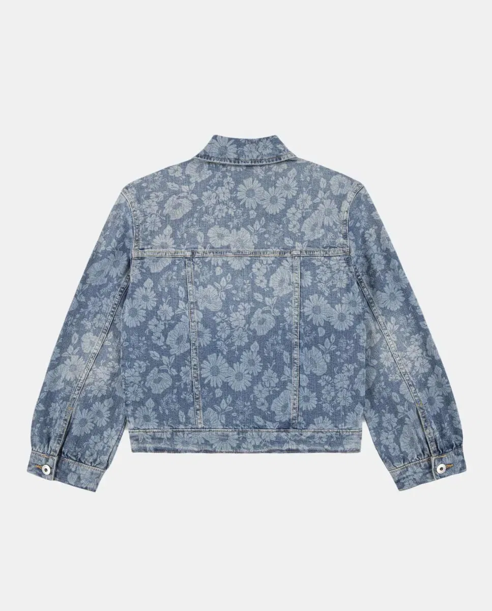 Детская джинсовая куртка для девочек оверсайз с цветочным принтом Abercrombie Kids, Blue — фото 3