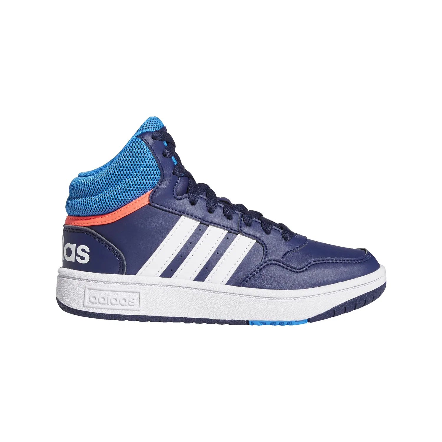 Детские кроссовки для мальчиков и девочек с поддержкой Hoops Mid 3.0k Adidas, Dark Blue Blue Rush Turbo — фото 3