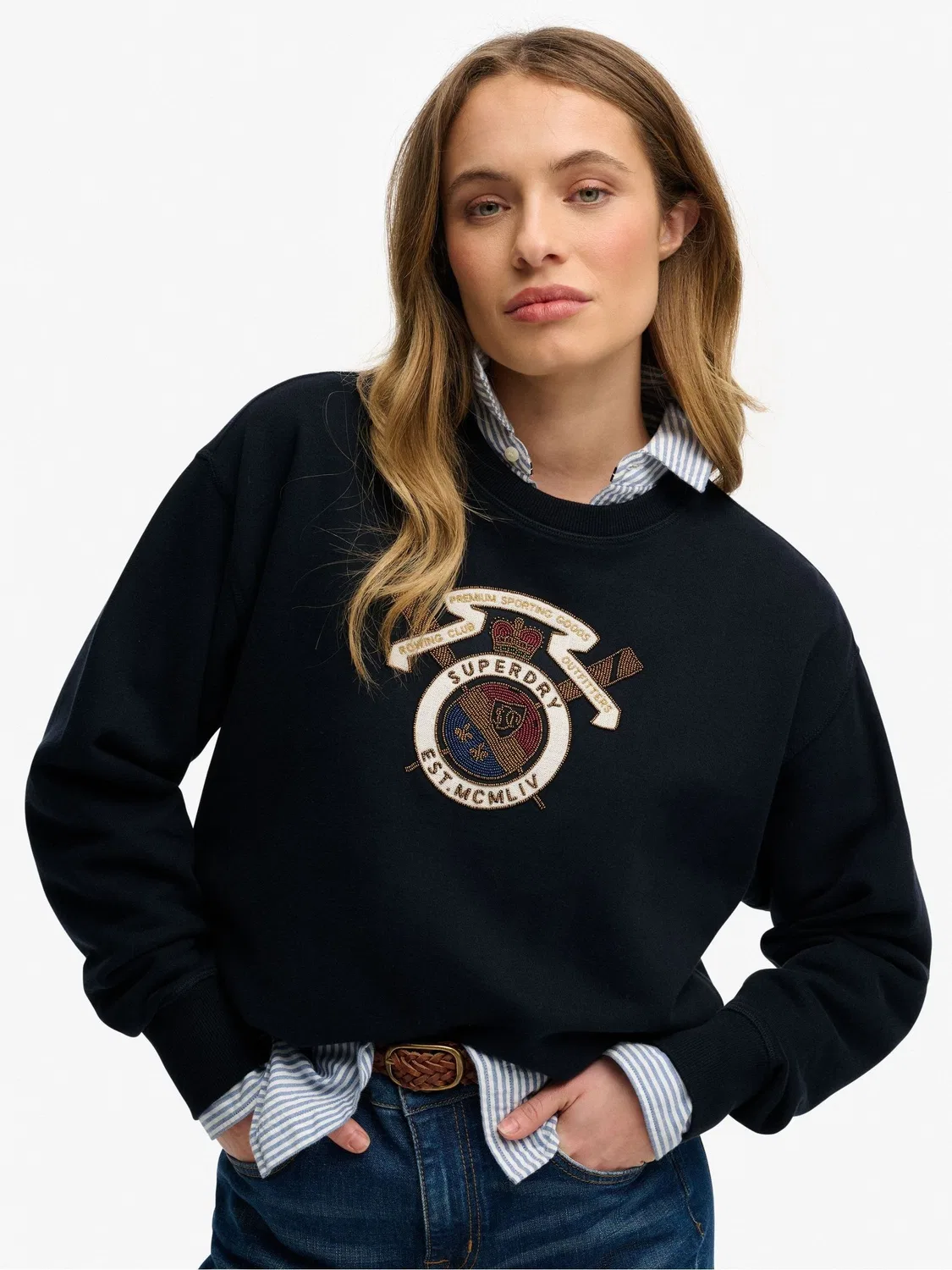 Свитер свободного кроя с вышивкой Crest Superdry, синий