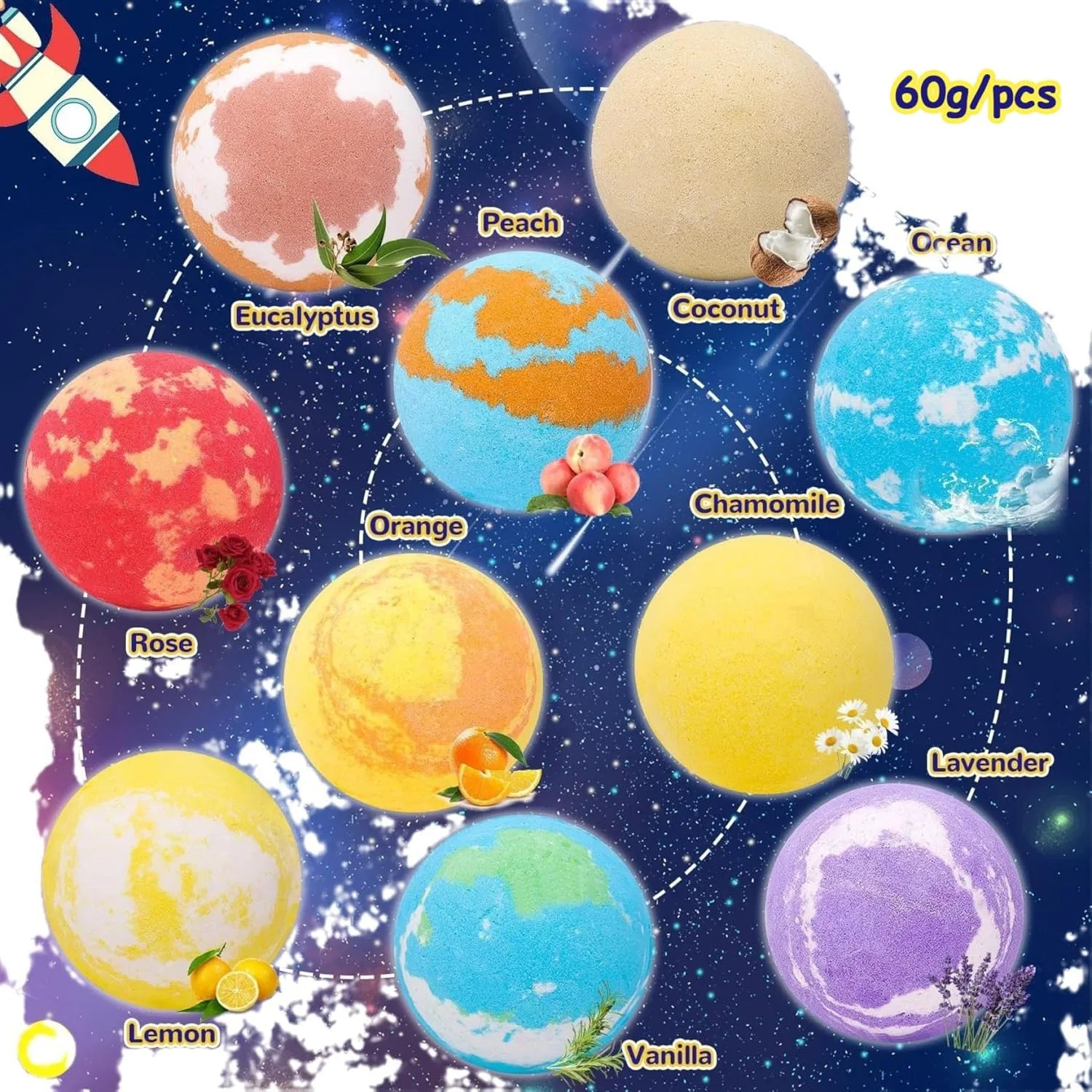 Набор бомбочек для ванн с игрушками внутри, 10 шт, Joygoodta, 60 г, Space, мультиколор — фото 3