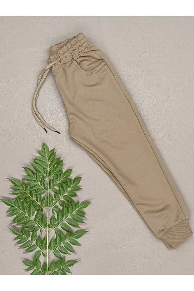 Детские спортивные штаны для девочек с эластичным поясом Shardonlu Beige Bottom Tracksuit, Beige Generic Brands — фото 3