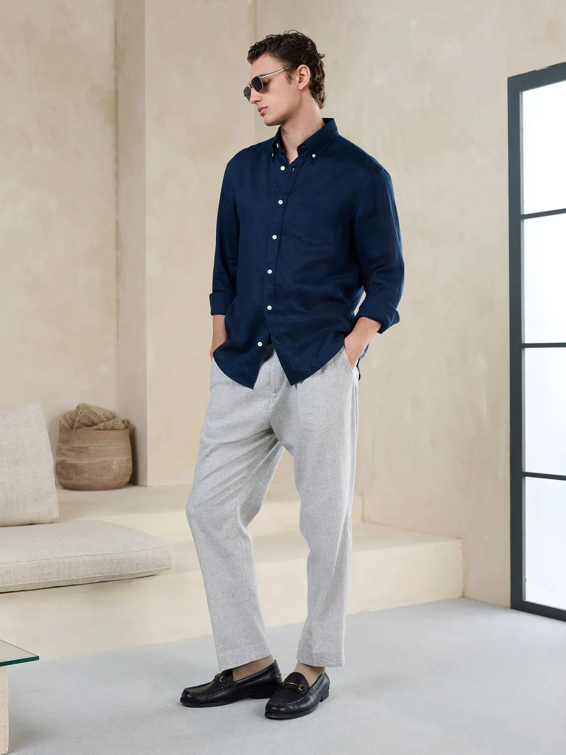 Брюки из льна и хлопка Regular Fit Next, светло-серый — фото 2