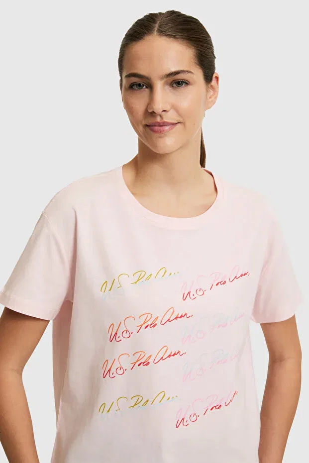 Женская футболка с открытым круглым вырезом U.S. Polo Assn., Light Pink — фото 2