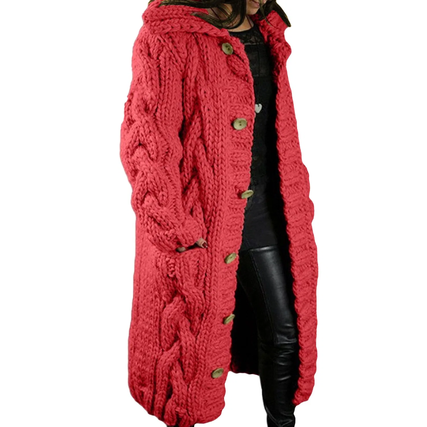 Женский кардиган с капюшоном крупной вязки, Rosso Arancio