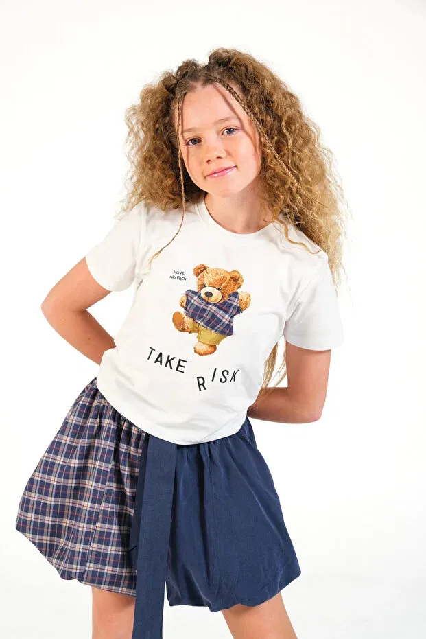 Детская футболка для девочек с принтом Teddy T-shirt Loco Loco, White — фото 2