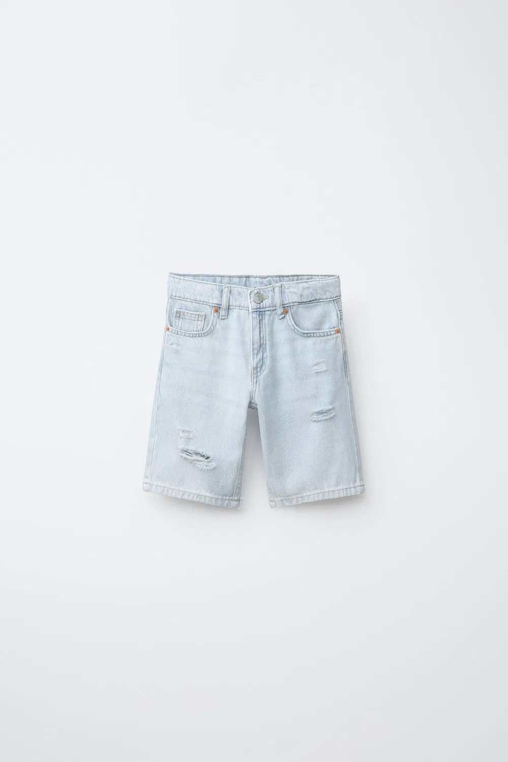 Рваные прямые джинсовые шорты-бермуды ZARA, Light Blue