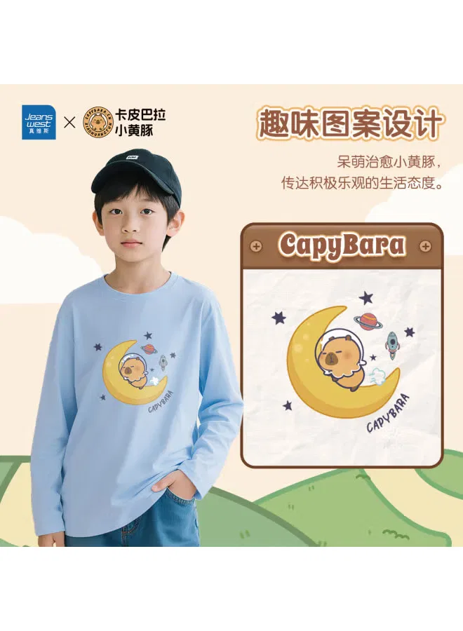 Футболка с принтом капибары и дельфина, модель Capybara x little yellow dolphin, Jeanswest, синий — фото 3