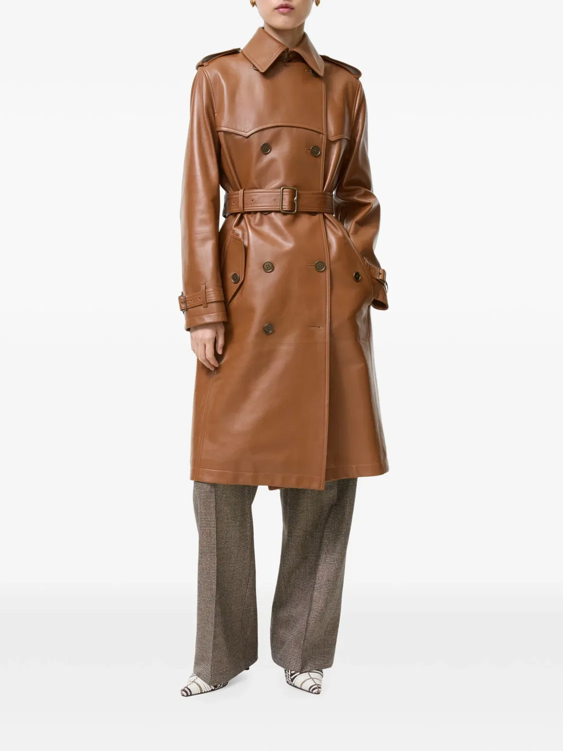Длинный кожаный тренч Foxfield Burberry, коричневый — фото 4