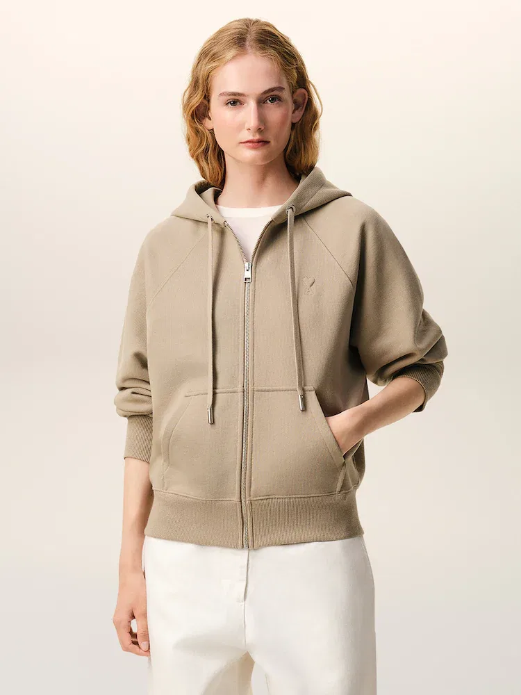 Двусторонняя куртка-худи AMI PARIS с эмблемой, Beige Taupe