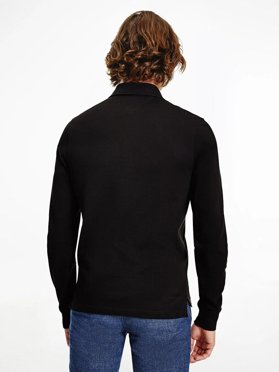 Рубашка TOMMY HILFIGER '1985 SLIM LS POLO' черного цвета — фото 3