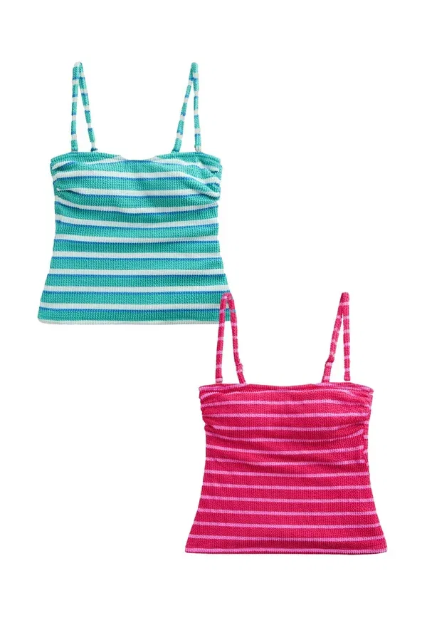 Бикини топ с регулируемыми бретелями Tall fit - pull on 2 pack, Next, Pink Aqua White Crinkle Stripe, белый/розовый/бирюзовый