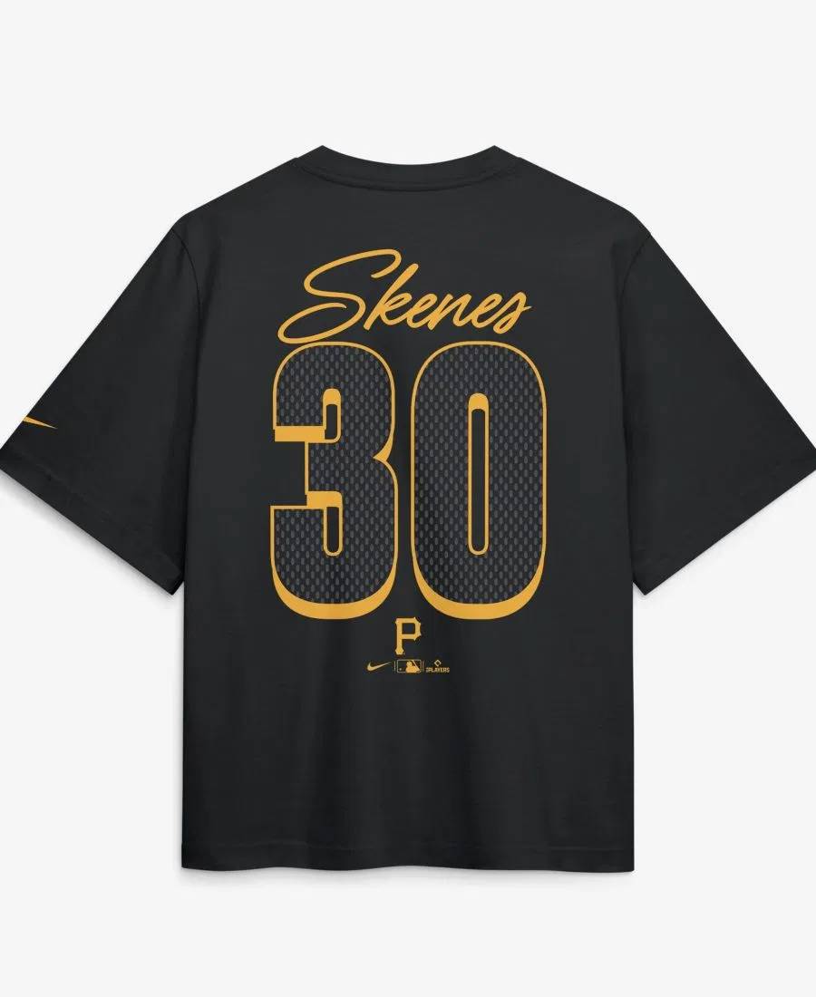 Женская черная футболка Paul Skenes Pittsburgh Pirates Premium Essentials Boxy с фамилией и номером Nike, Black — фото 2