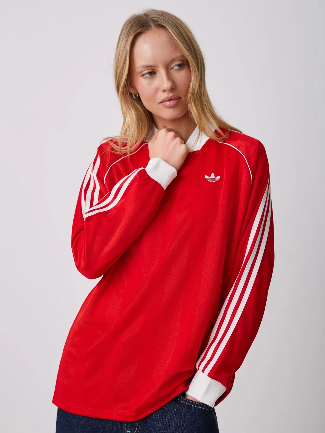 Футболка с длинным рукавом, джаккард, 3-Stripes, adidas Originals, красный
