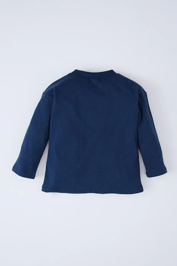 Детская футболка для мальчиков с длинным рукавом Basics Defacto, Navy Blue-Nv241 — фото 3
