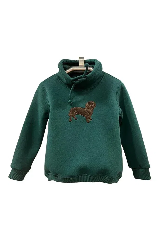 Детские свитшот для девочек с вышивкой Dog Embroidered Stand Collar Karamela, Dark Green