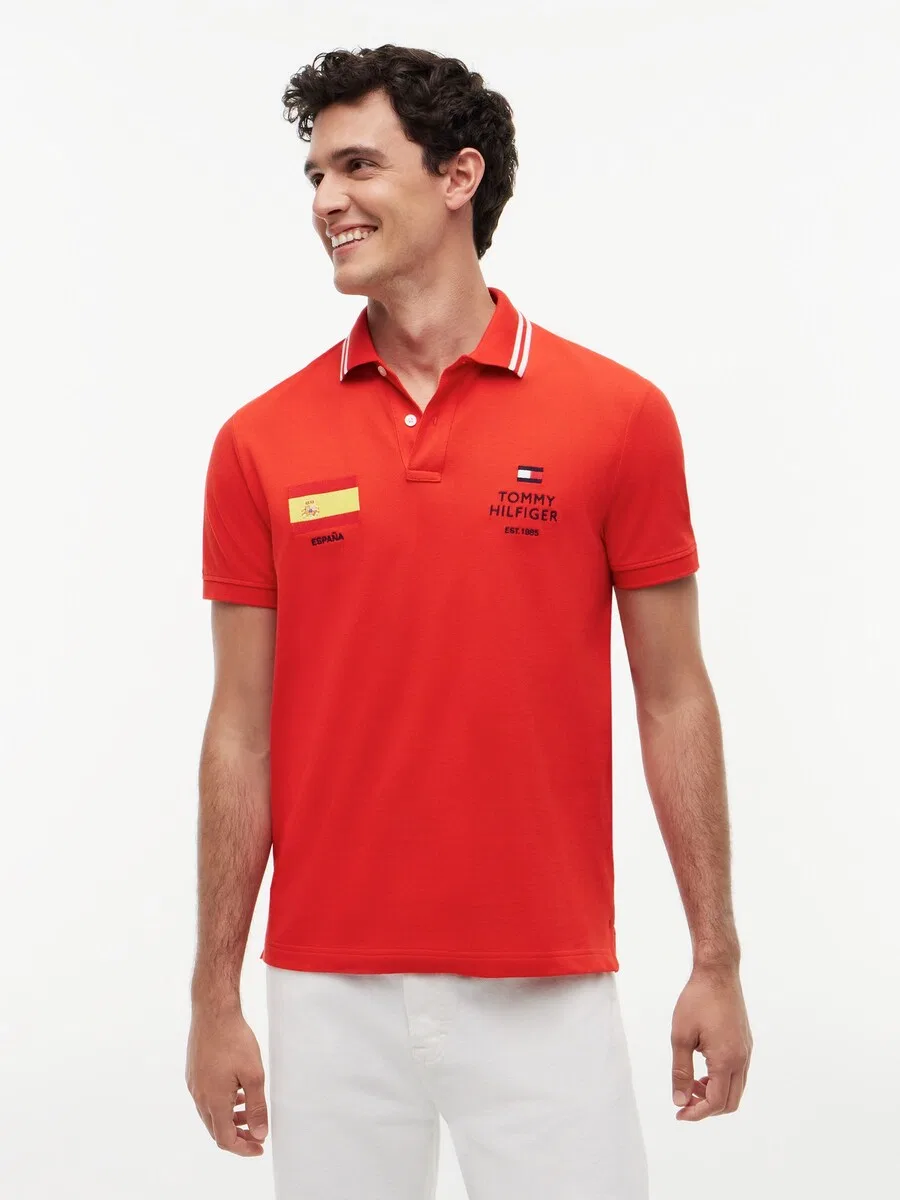 Футболка-поло TOMMY HILFIGER "стандартный крой" красного цвета — фото 2