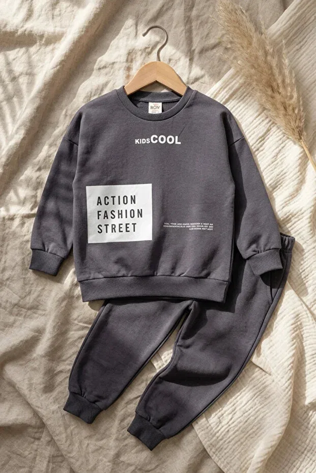 Детский комплект худи и джоггеров из коттона оверсайз Action Street Kids Cocsall Baby, Smoke Grey — фото 2