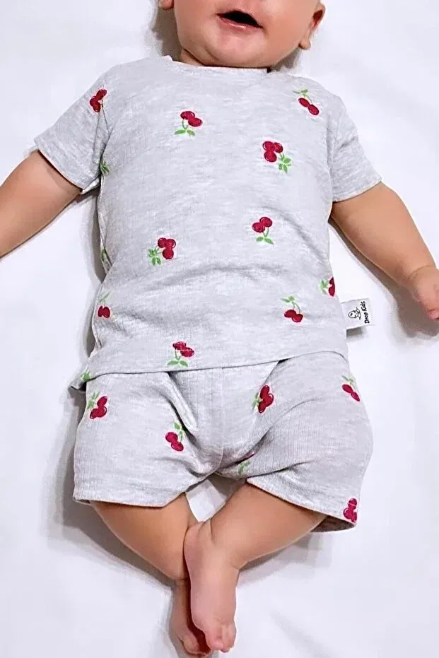 Детский комплект пижам с коротким рукавом с принтом Grimelange Drop Kids, Burgundy-Grey
