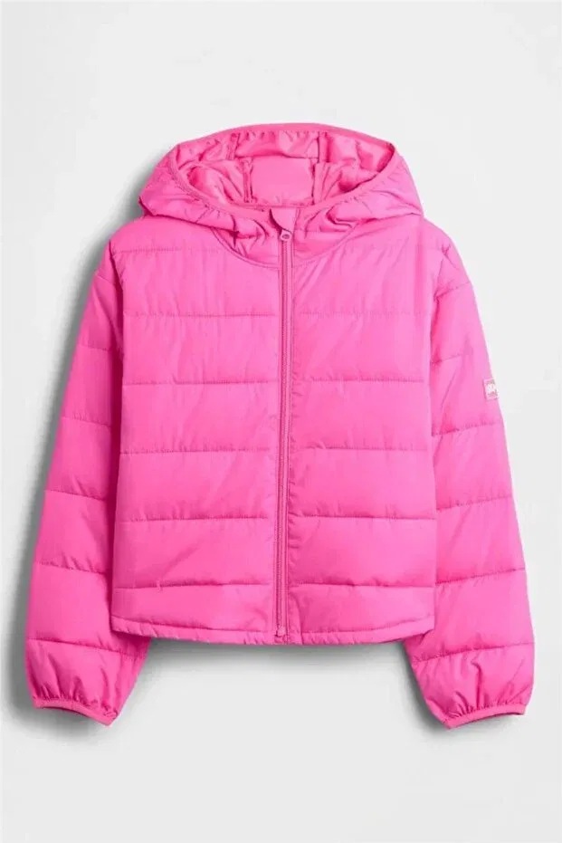 Детское зимнее пальто-пуховик для девочек с капюшоном V-Frch lw logo puffer Gap, Pink — фото 4