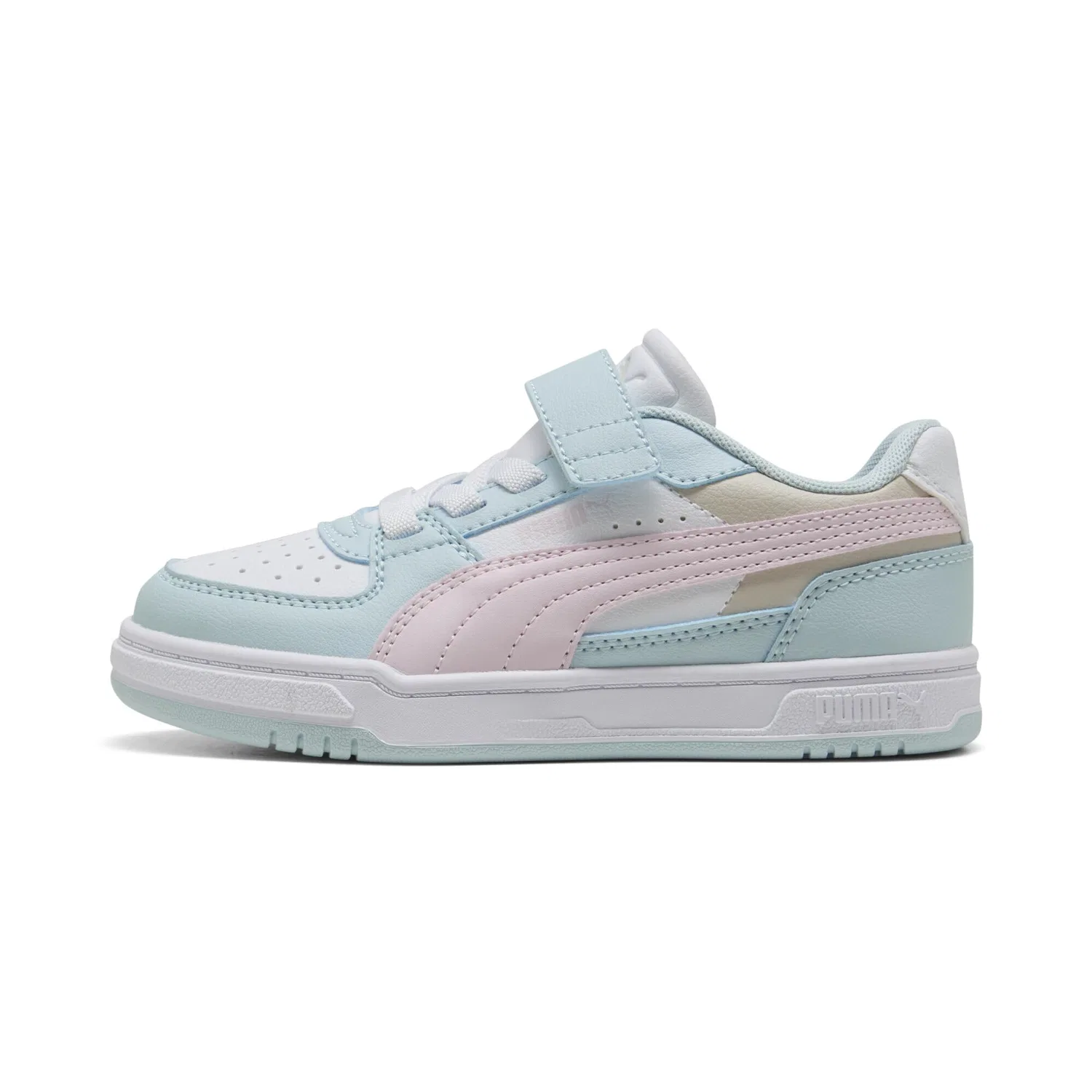 Детские кроссовки для девочек с принтом PUMA Sneakers Caven III Block PUMA, Aqua Glow Powder Pink White Blue — фото 3