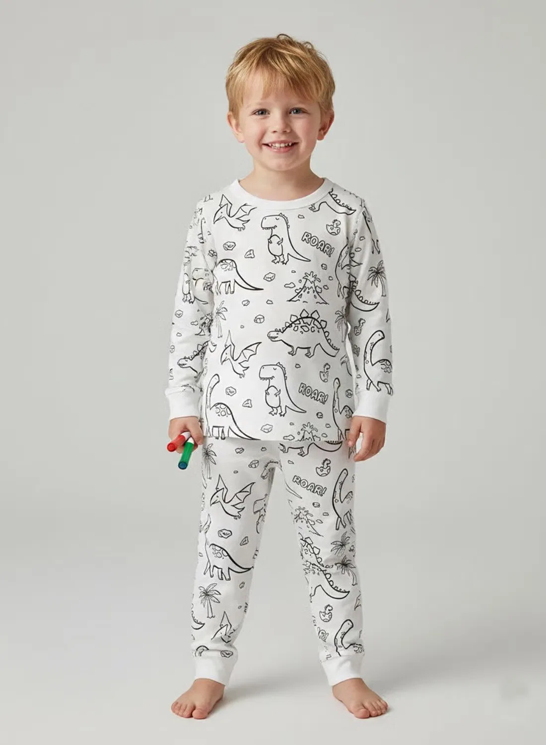 Комплект пижам хлопковый с раскраской Boys Color Your Own Babyqlo, белый