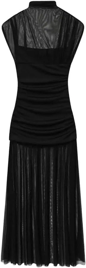 Женское макси-платье с высоким воротником без рукавов Elegant Party, Black