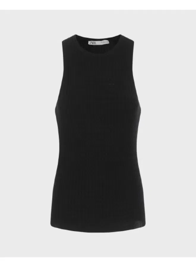 Футболка без рукавов с круглым вырезом Zara, черный