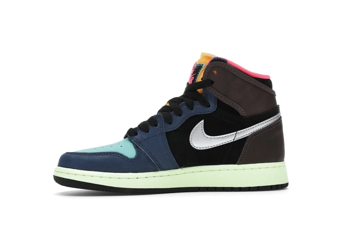 Детские кроссовки для мальчиков высокие с принтом Jordan 1 Retro High Tokyo Bio Hack Jordan, Baroque Brown/Black-Laser Orange-Racer Pink — фото 3